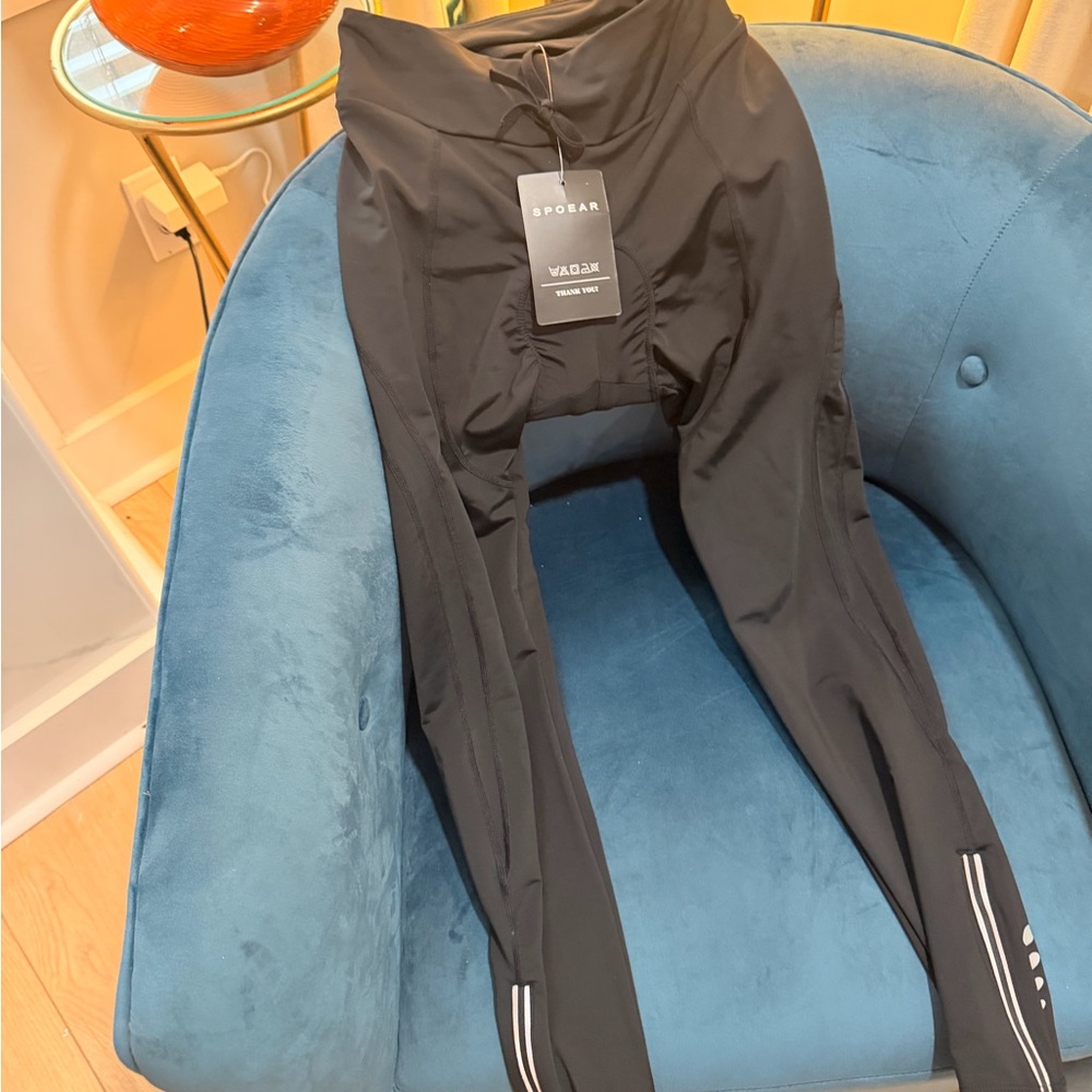 Biking Black High-Waisted Leggings with White Stripes